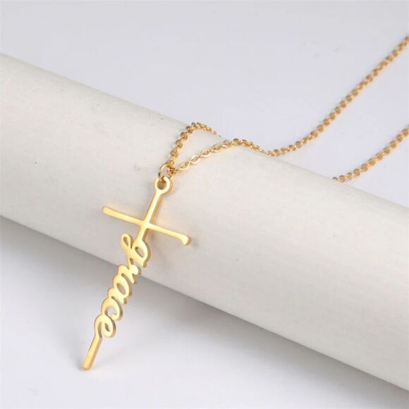 18k Gold Plated Gothic Cross "Grace" Necklace - Custom Made - Picture 3 of 3